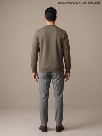Maccali Haki Erkek İki İplik Bisiklet Yaka Sweatshirt