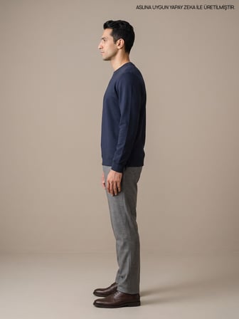 Maccali Lacivert Erkek İki İplik Bisiklet Yaka Sweatshirt