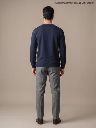 Maccali Lacivert Erkek İki İplik Bisiklet Yaka Sweatshirt