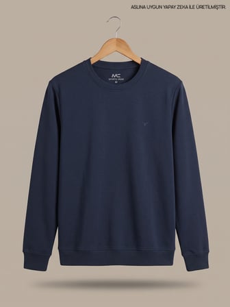 Maccali Lacivert Erkek İki İplik Bisiklet Yaka Sweatshirt