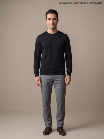 Maccali Siyah Erkek İki İplik Bisiklet Yaka Sweatshirt