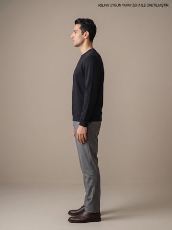 Maccali Siyah Erkek İki İplik Bisiklet Yaka Sweatshirt