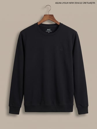 Maccali Siyah Erkek İki İplik Bisiklet Yaka Sweatshirt