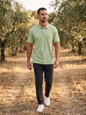 Maccali Açık Yeşil Erkek Yazlık Basic Polo Yaka Tişört