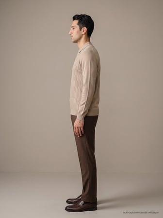 Maccali Bej Erkek Fitil Dokulu Fermuarlı Polo Yaka Triko Sweatshirt