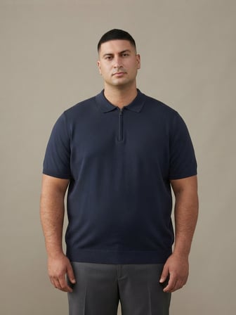 Maccali Lacivert Erkek Büyük Beden Relax Triko Polo Yaka Tişört