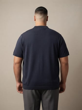Maccali Lacivert Erkek Büyük Beden Relax Triko Polo Yaka Tişört