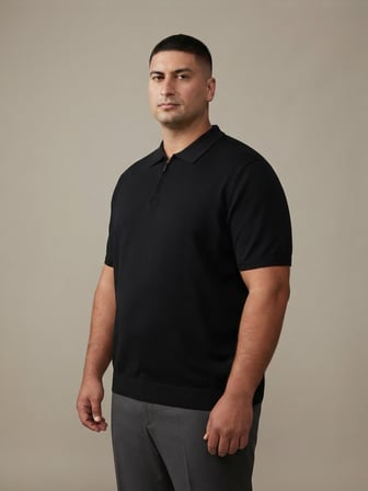 Maccali Siyah Erkek Büyük Beden Relax Triko Polo Yaka Tişört