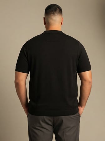 Maccali Siyah Erkek Büyük Beden Relax Triko Polo Yaka Tişört