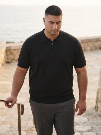 Maccali Siyah Erkek Büyük Beden Relax Triko Polo Yaka Tişört