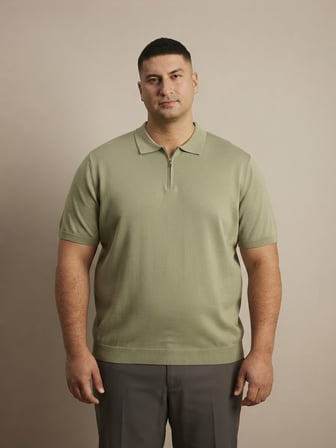 Maccali Yeşil Erkek Büyük Beden Relax Triko Polo Yaka Tişört