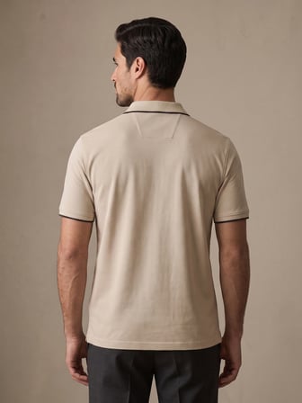 Maccali Bej Erkek Damalı Bantlı Polo Yaka Tişört