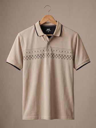 Maccali Bej Erkek Damalı Bantlı Polo Yaka Tişört