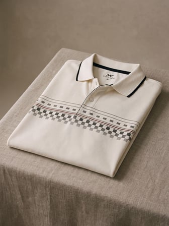 Maccali Beyaz Erkek Damalı Bantlı Polo Yaka Tişört