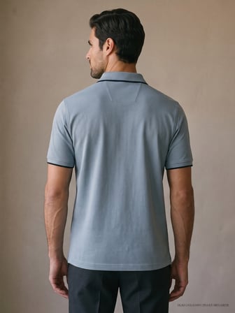 Maccali Buz Mavisi Erkek Damalı Bantlı Polo Yaka Tişört