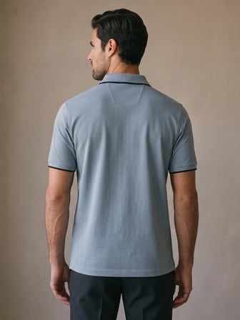 Maccali Buz Mavisi Erkek Damalı Bantlı Polo Yaka Tişört