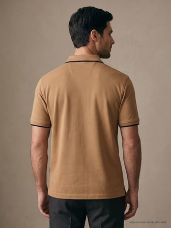 Maccali Camel Erkek Damalı Bantlı Polo Yaka Tişört
