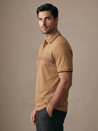 Maccali Camel Erkek Damalı Bantlı Polo Yaka Tişört