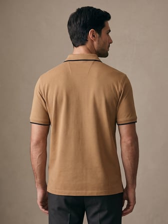 Maccali Camel Erkek Damalı Bantlı Polo Yaka Tişört