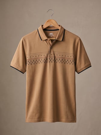 Maccali Camel Erkek Damalı Bantlı Polo Yaka Tişört