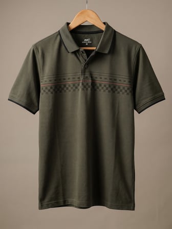 Maccali Haki Erkek Damalı Bantlı Polo Yaka Tişört