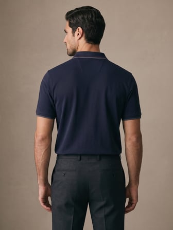 Maccali Lacivert Erkek Damalı Bantlı Polo Yaka Tişört