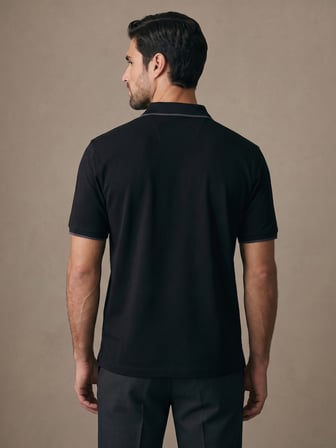 Maccali Siyah Erkek Damalı Bantlı Polo Yaka Tişört