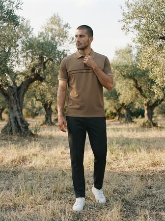 Maccali Camel Erkek Kısa Kol Çizgili Polo Yaka Tişört