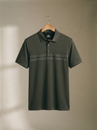Maccali Haki Erkek Kısa Kol Çizgili Polo Yaka Tişört