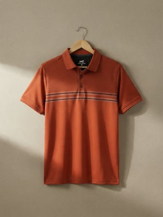 Maccali Kiremit Erkek Kısa Kol Çizgili Polo Yaka Tişört