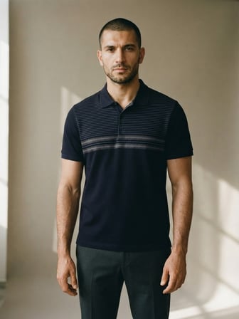 Maccali Lacivert Erkek Kısa Kol Çizgili Polo Yaka Tişört