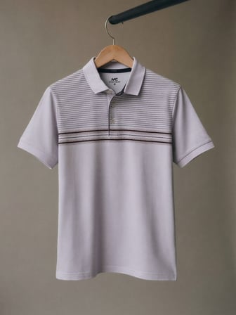 Maccali Lila Erkek Kısa Kol Çizgili Polo Yaka Tişört