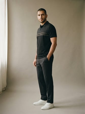 Maccali Siyah Erkek Kısa Kol Çizgili Polo Yaka Tişört