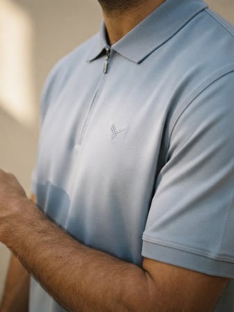 Maccali Açık Mavi Erkek Pamuklu Yarım Fermuarlı Rahat Kalıp Tişört