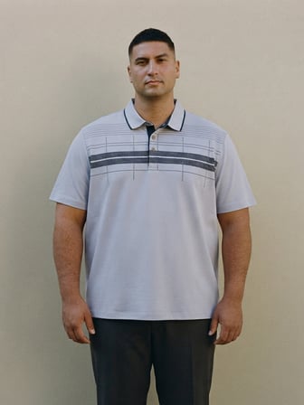 Maccali Lila Erkek Büyük Beden Polo Yaka Baskılı Tişört