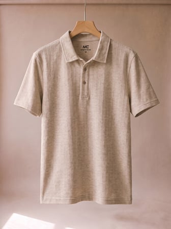 Maccali Bej Erkek Keten Görünümlü Jakarlı Polo Yaka Tişört