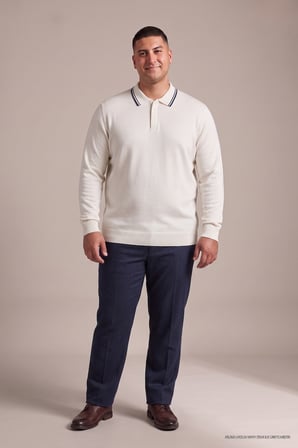 Maccali Beyaz Erkek Büyük Beden Gizli Fermuarlı Polo Yaka Triko Sweatshirt
