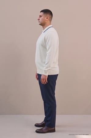 Maccali Beyaz Erkek Büyük Beden Gizli Fermuarlı Polo Yaka Triko Sweatshirt