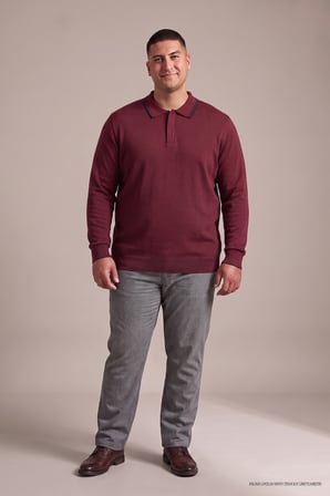 Maccali Bordo Erkek Büyük Beden Gizli Fermuarlı Polo Yaka Triko Sweatshirt