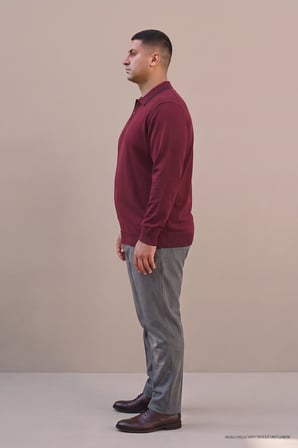 Maccali Bordo Erkek Büyük Beden Gizli Fermuarlı Polo Yaka Triko Sweatshirt