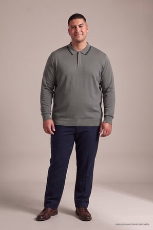 Maccali Füme Erkek Büyük Beden Gizli Fermuarlı Polo Yaka Triko Sweatshirt