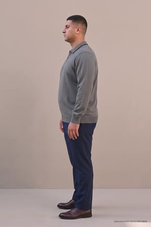 Maccali Füme Erkek Büyük Beden Gizli Fermuarlı Polo Yaka Triko Sweatshirt