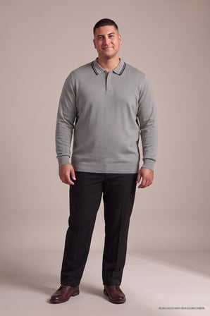 Maccali Gri Erkek Büyük Beden Gizli Fermuarlı Polo Yaka Triko Sweatshirt