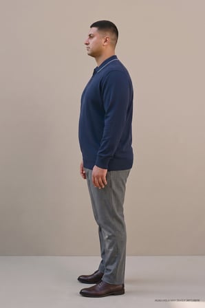 Maccali Lacivert Erkek Büyük Beden Gizli Fermuarlı Polo Yaka Triko Sweatshirt
