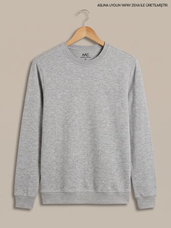 Maccali Açık Gri Erkek Selanik Bisiklet Yaka Sweatshirt