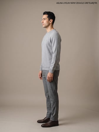 Maccali Açık Gri Erkek Selanik Bisiklet Yaka Sweatshirt