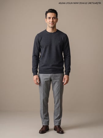 Maccali Antrasit Erkek Selanik Bisiklet Yaka Sweatshirt