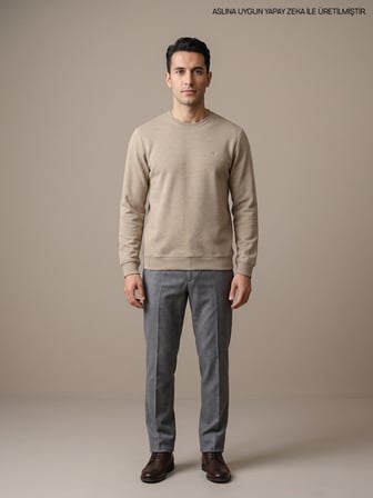 Maccali Bej Erkek Selanik Bisiklet Yaka Sweatshirt