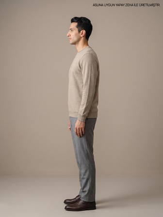 Maccali Bej Erkek Selanik Bisiklet Yaka Sweatshirt