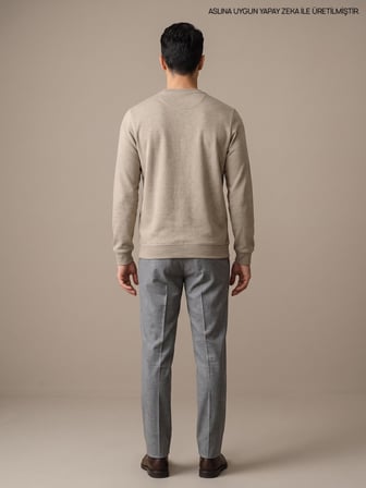 Maccali Bej Erkek Selanik Bisiklet Yaka Sweatshirt